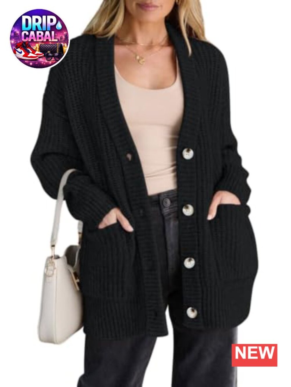 Oversized Button Up Cardigan Sweater for Women Long Sleeve Knit